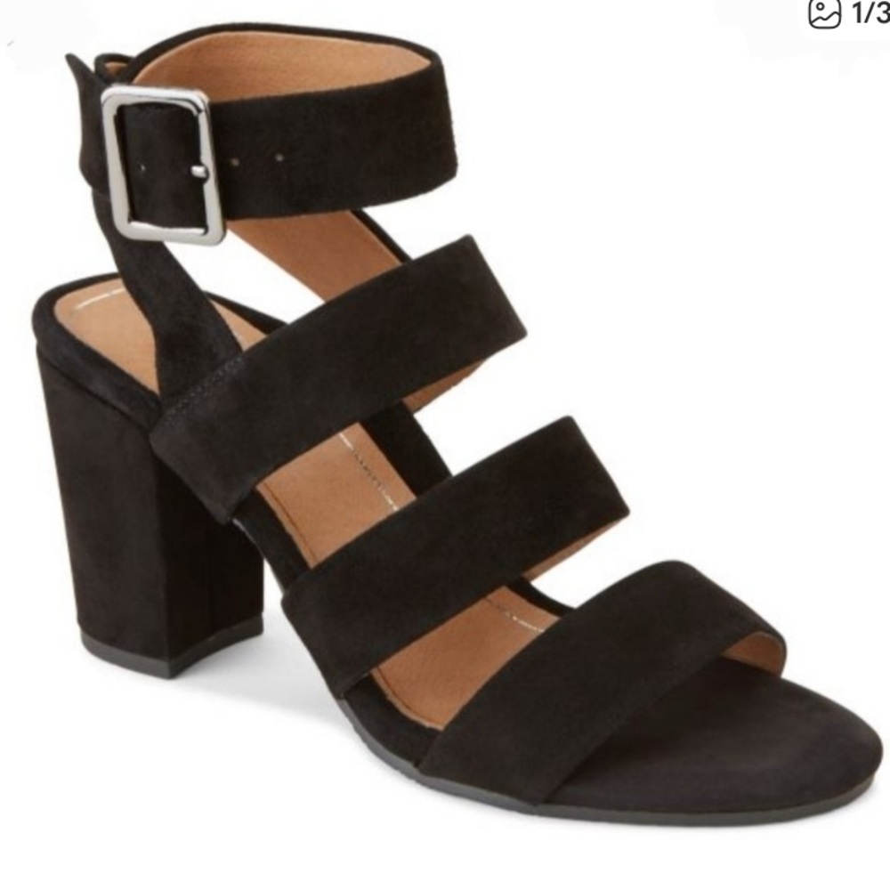 Vionic Blaire Black Suede Strappy Block Heel Sandals Women’s 8.5